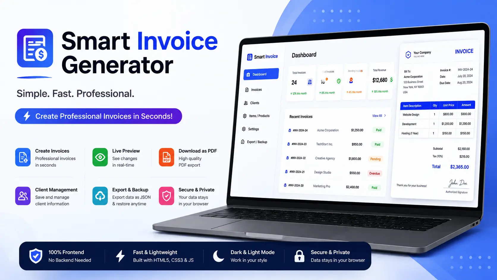 Smart Invoice Generator HTML5 Tool Simple Fast Professional Billing Maker